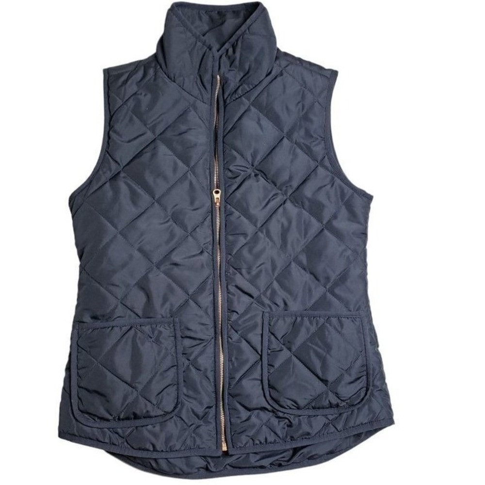 Market & Spruce Navy Blue Quilted Vest Rose Gold Zip Small